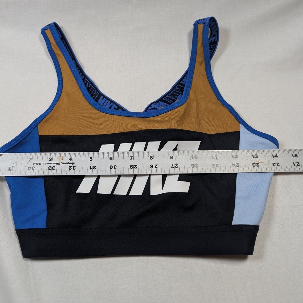 Nike Women Dri-FIT Colorblock Sports Bra Medium Blue Gold Black - Picture 3 of 5